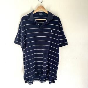 Polo Ralph Lauren‎ Polo Shirt Navy Blue Stripes Men's Size Large 100% Cotton